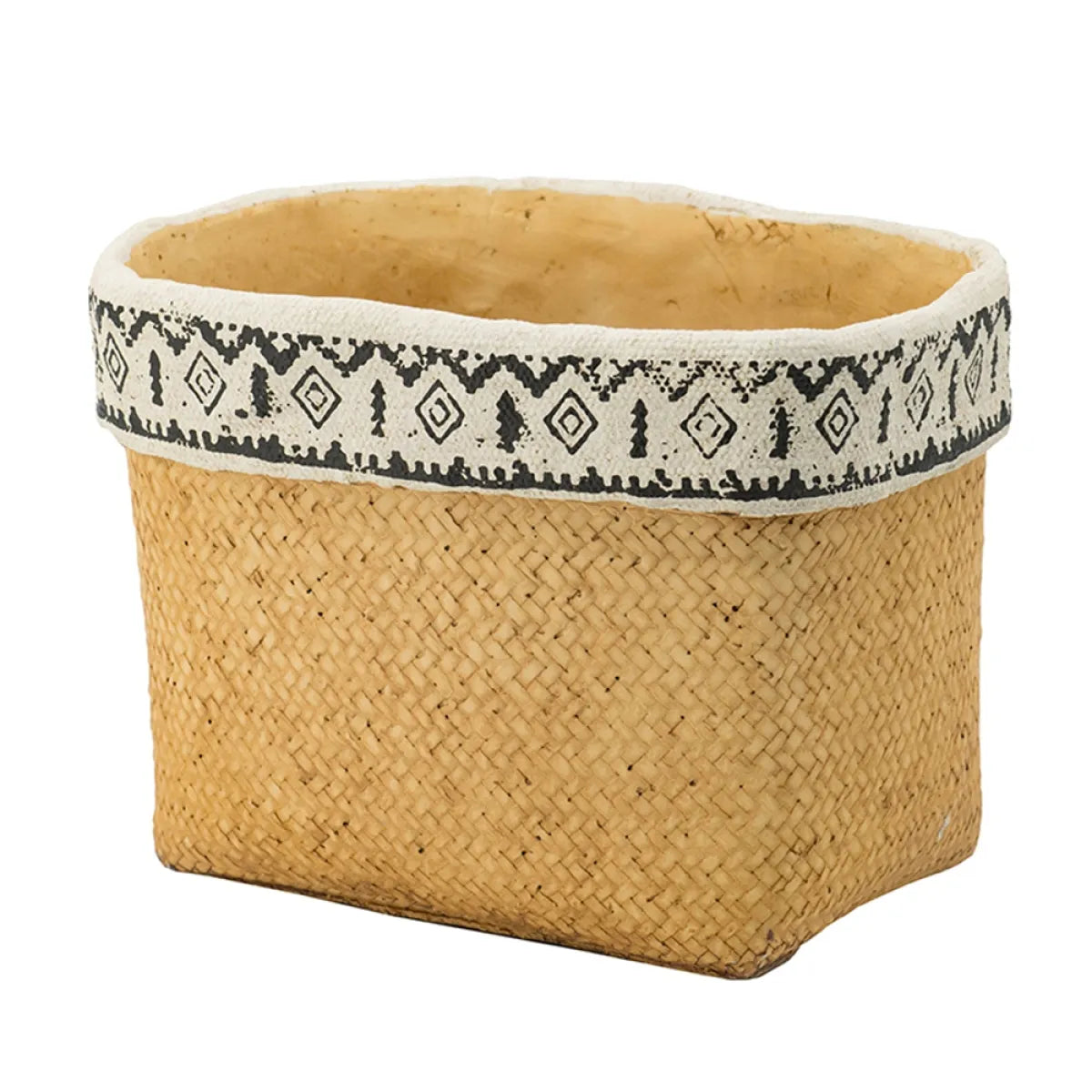 Set of 2 Rectangular Basket Planters with Geometric Trim