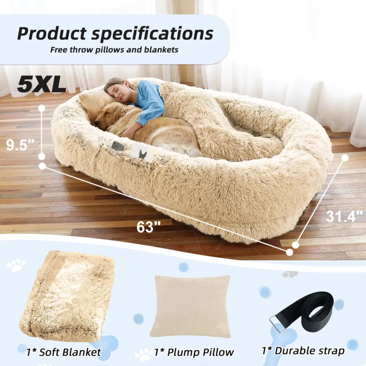 Large Human Dog Bed – Washable Faux Fur Nap Bed for You and Your Pet