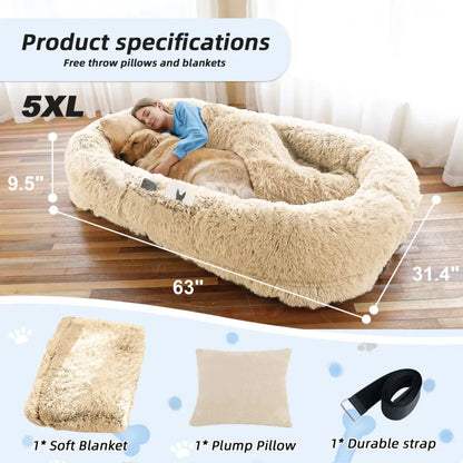 Large Human Dog Bed – Washable Faux Fur Nap Bed for You and Your Pet