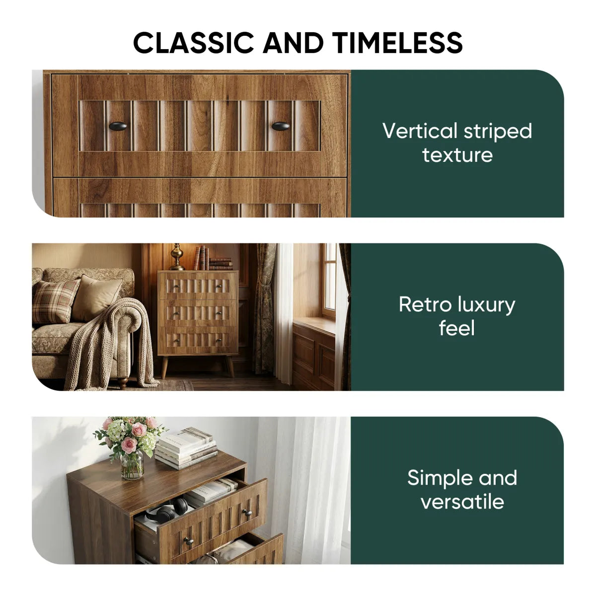 3-Drawer Walnut Dresser Chest – view 6