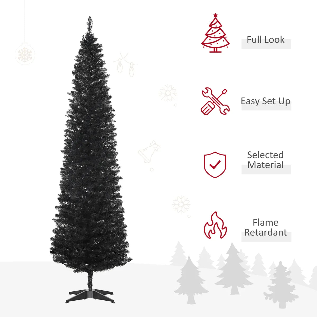 7' Artificial Pencil Christmas Tree with Stand, Black