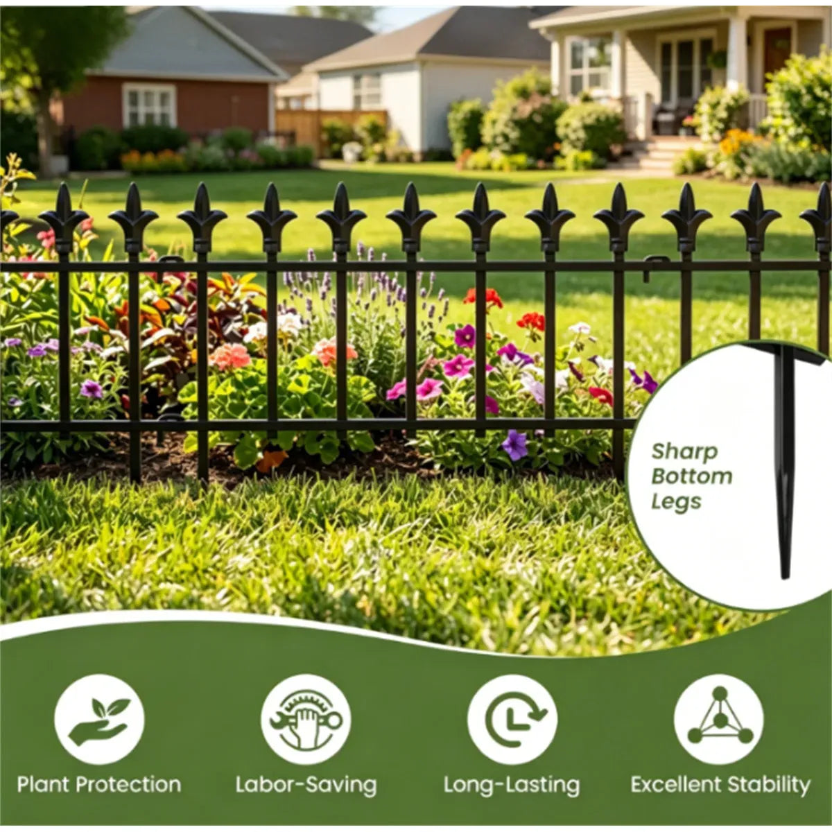 Foldable Decorative Metal Garden Border Fence, 10-Pack, Black