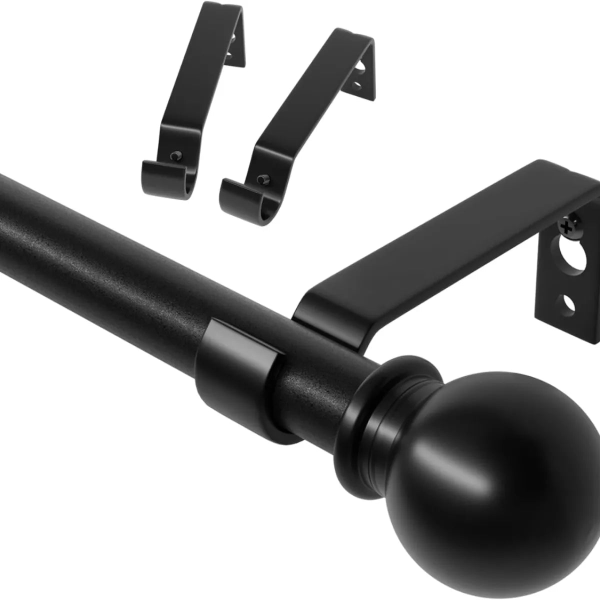 Adjustable Curtain Rod Set – Black Metal Drapery Rod with Brackets