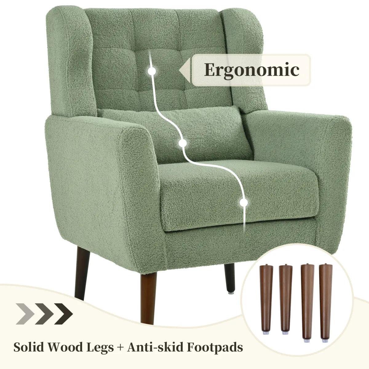 Teddy Fabric Mid-Century Accent Chair, Light Green