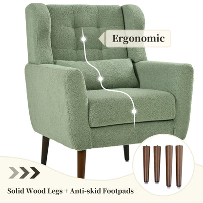 Teddy Fabric Mid-Century Accent Chair, Light Green