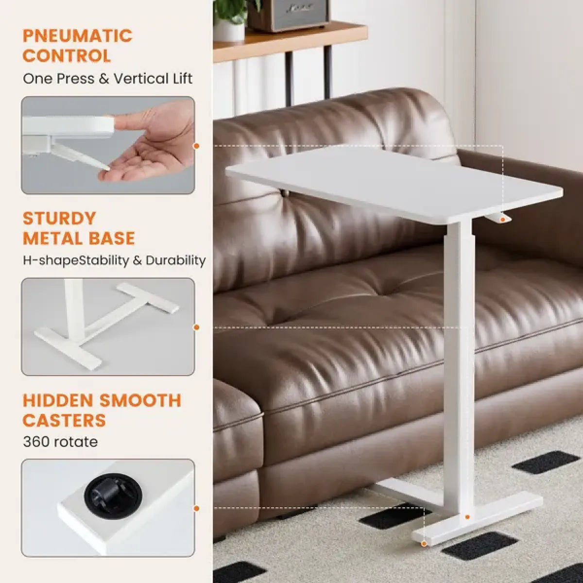 Rolling Height-Adjustable Mobile Laptop Desk, Brown