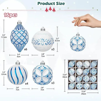 16-Piece Hand-Painted Shatterproof Christmas Ball Ornaments Set