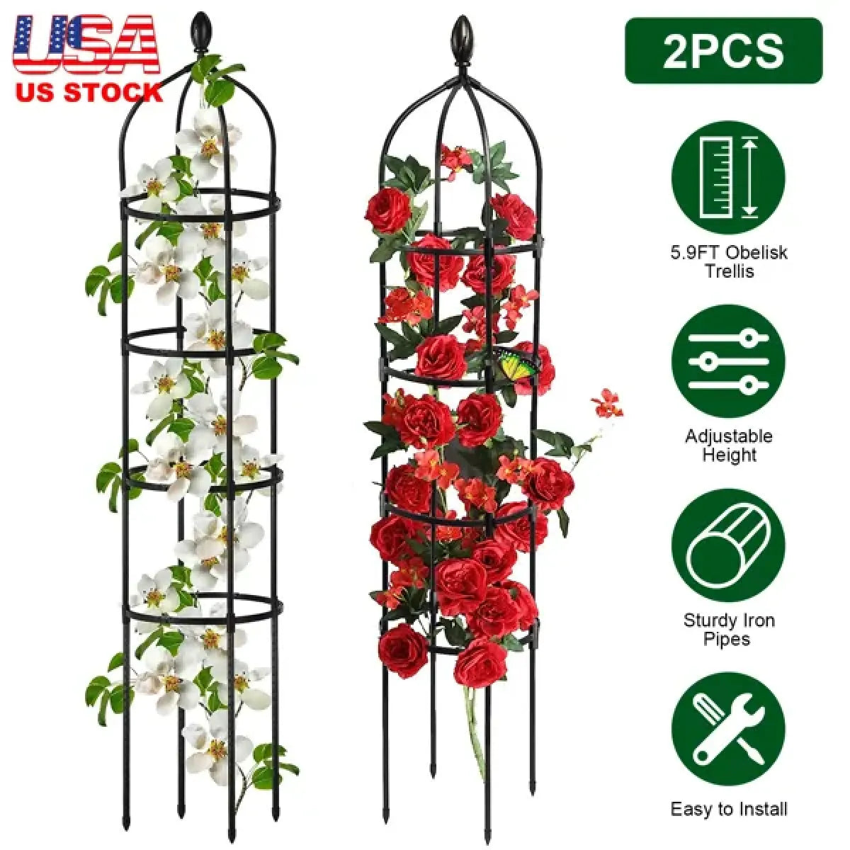 2-Pack Garden Obelisk Trellis for Climbing Plants, Black