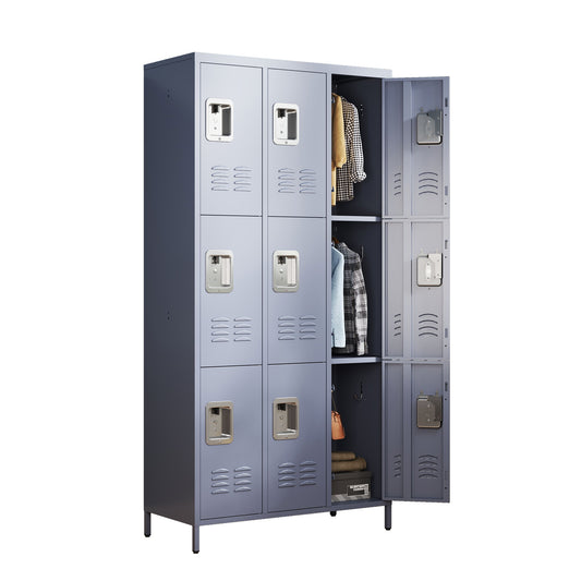 9-door metal locker, 72 inch, gray