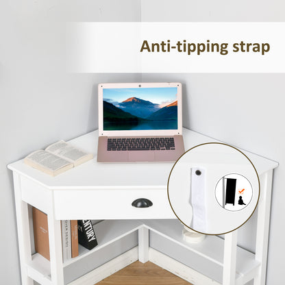 Triangle corner desk with drawer, white