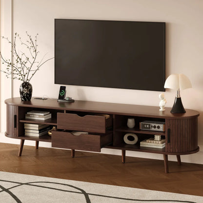 70" Mid-Century Modern TV Stand with Tambour Doors – view 4