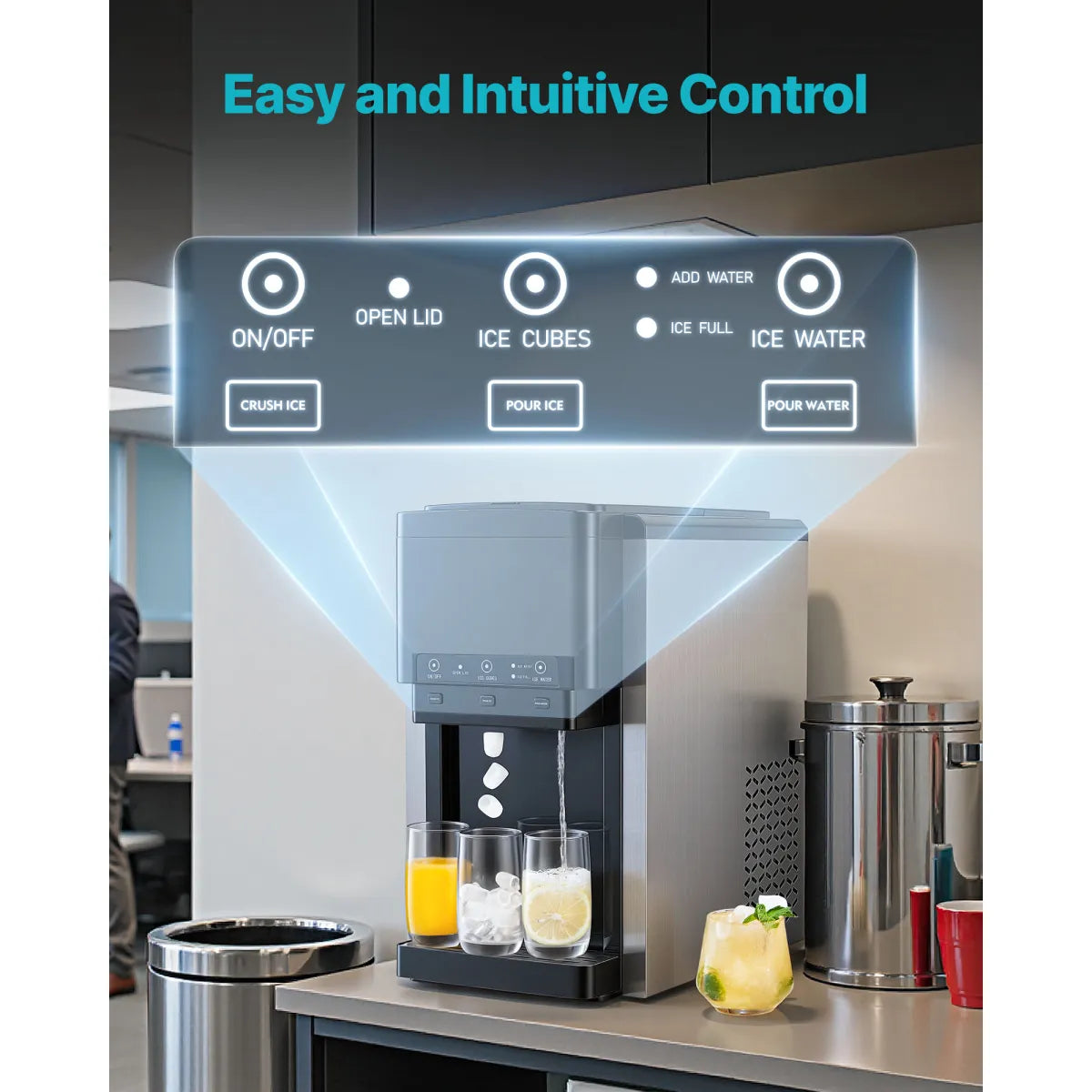 3-in-1 Countertop Water Dispenser with Ice Maker – 35 Lbs per Day