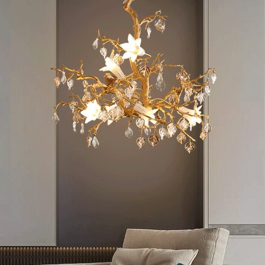 Copper branch crystal chandelier