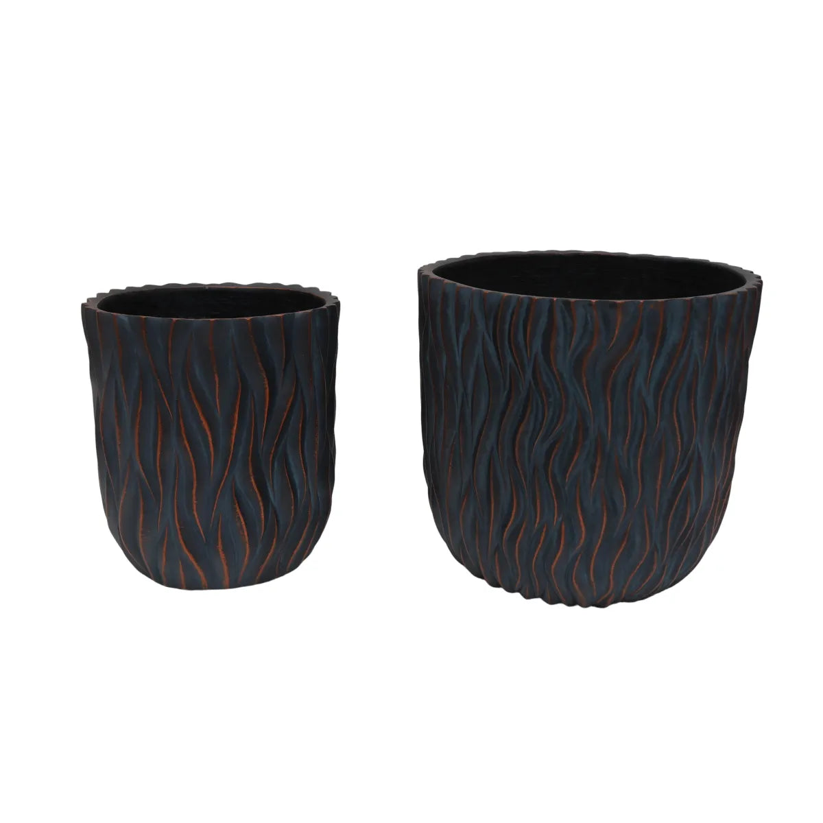 Set of 2 Large Round Concrete Planters with Textured Finish