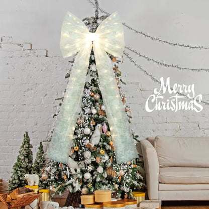 Giant White Mesh LED Christmas Tree Topper Bow