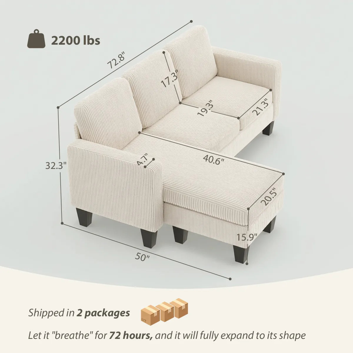 Reversible Chaise Sectional Sofa – view 3