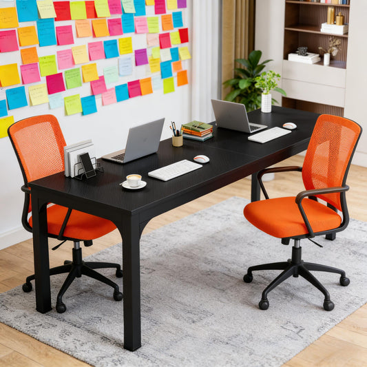 Dual person rectangle office desk, black