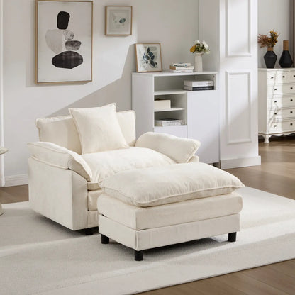 Chenille Club Chair with Ottoman, Beige