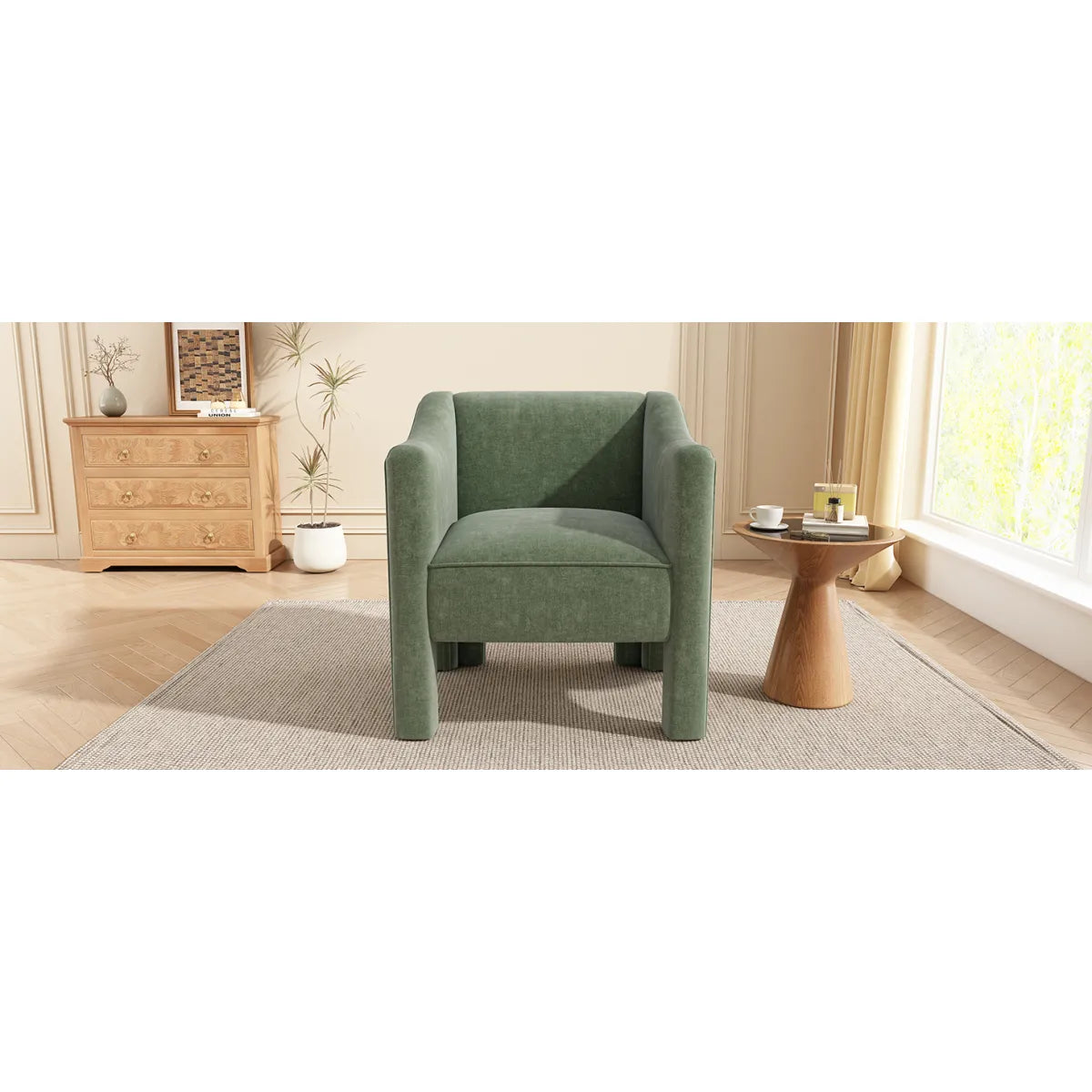 Modern Barrel Accent Chair Upholstered Armchair, Green