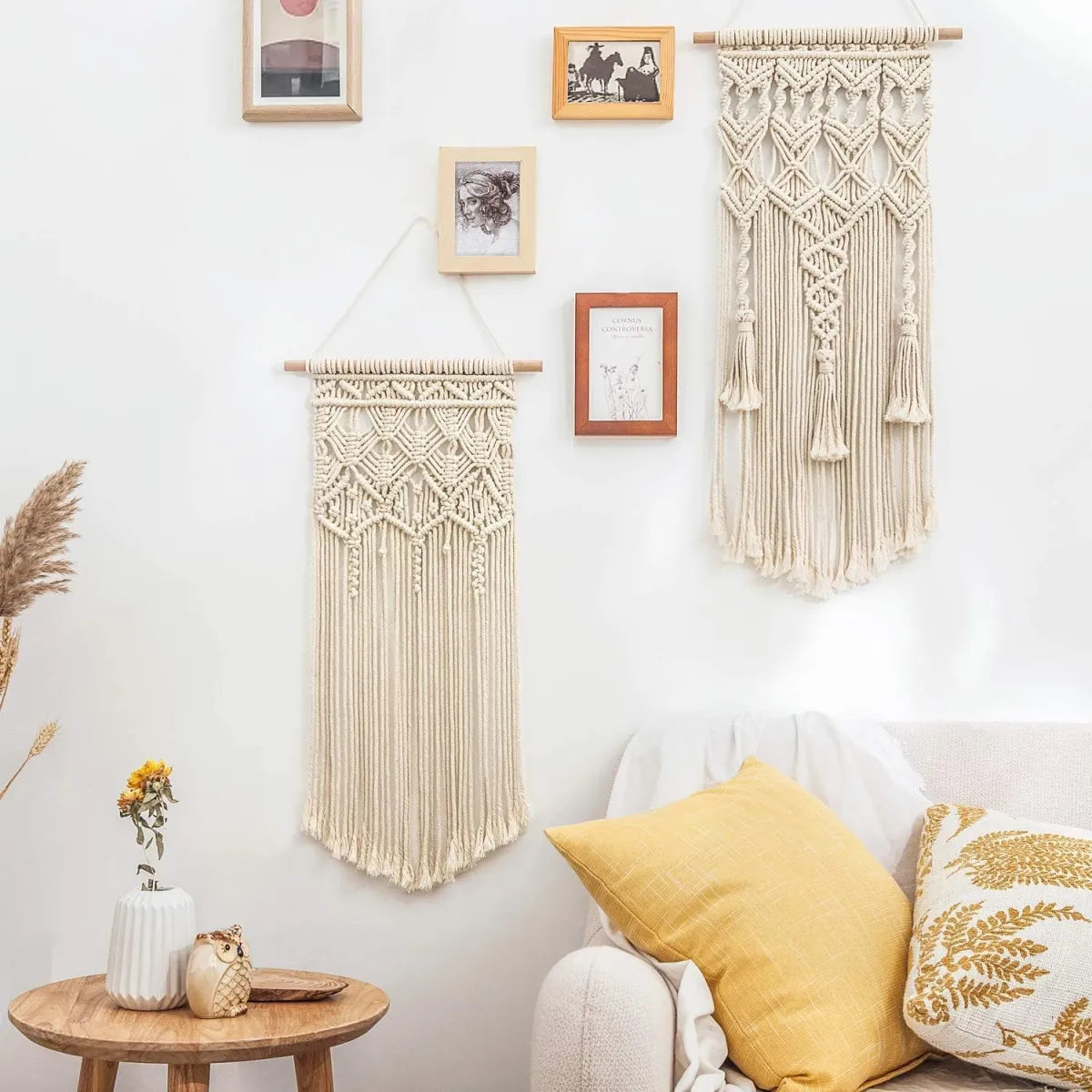 Boho Macrame Wall Hanging Set – Woven Tapestry Decor, Ivory