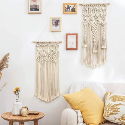 Boho Macrame Wall Hanging Set – Woven Tapestry Decor, Ivory