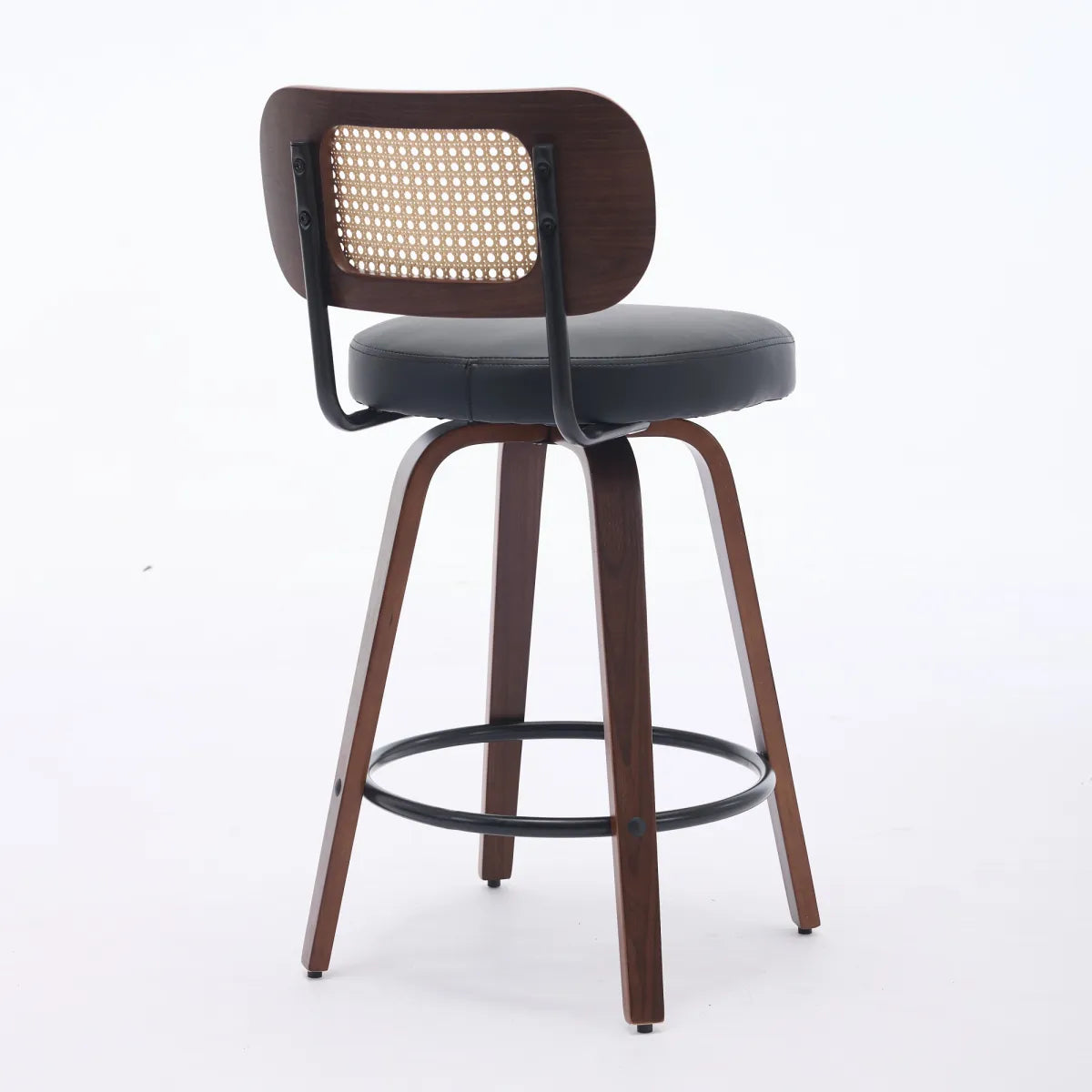 Set of 2 Rattan Cane-Back Swivel Counter Stools