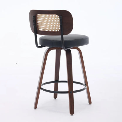 Set of 2 Rattan Cane-Back Swivel Counter Stools