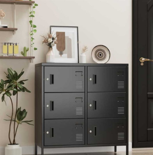 6-door metal storage locker, black