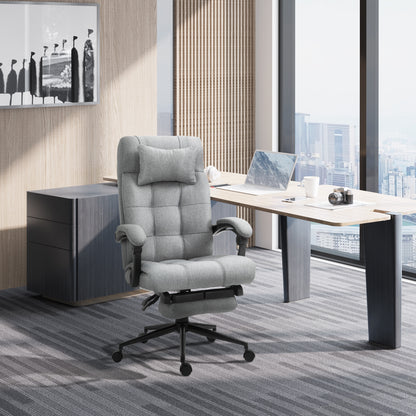 Reclining office chair with footrest, light grey