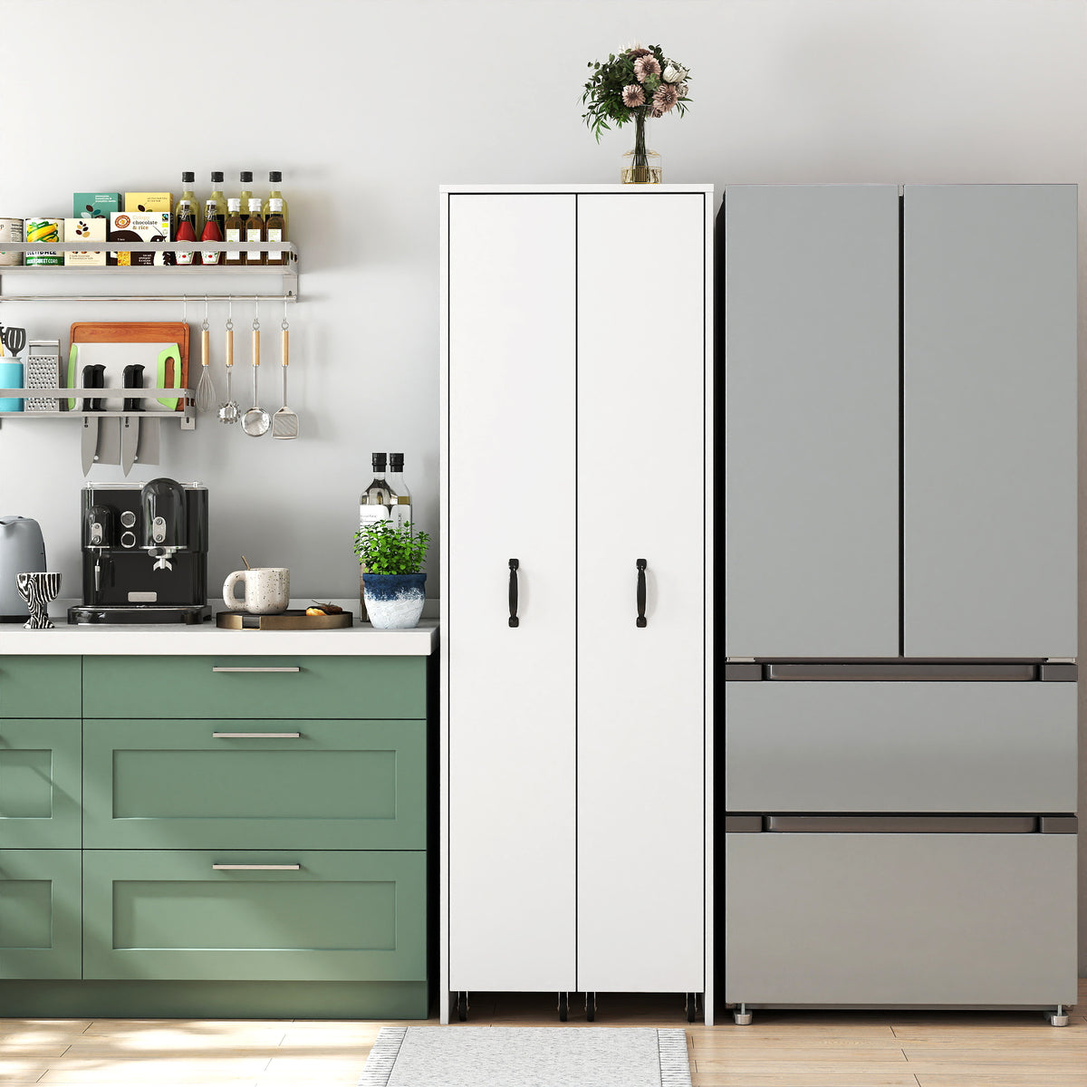 4-tier bookcase with pull-out shelves, white