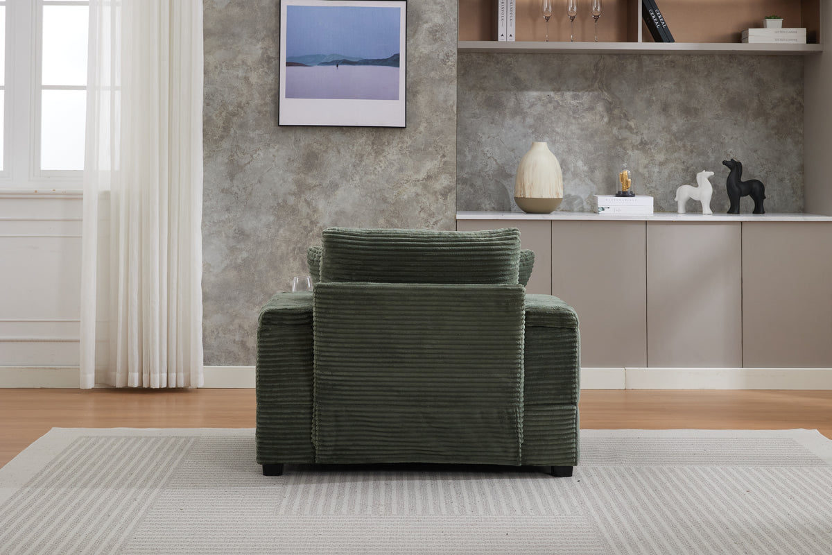 Corduroy Chaise Lounge Sofa with Ottoman, Dark Green – alternate view 1