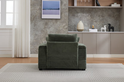 Corduroy Chaise Lounge Sofa with Ottoman, Dark Green – alternate view 1