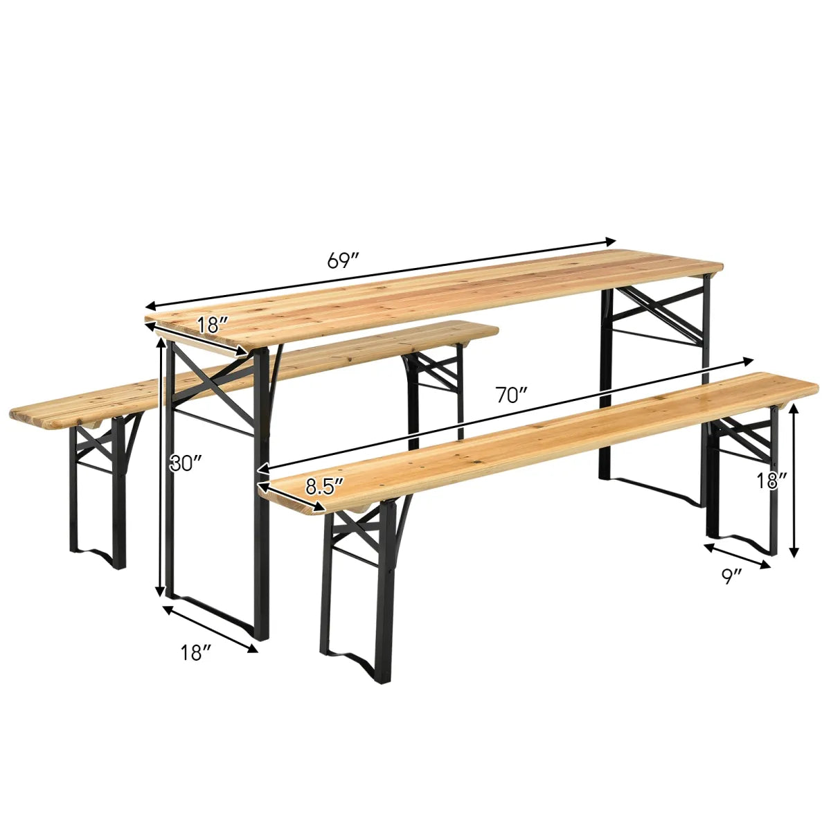 3-Piece Folding Wooden Picnic Table and Bench Set