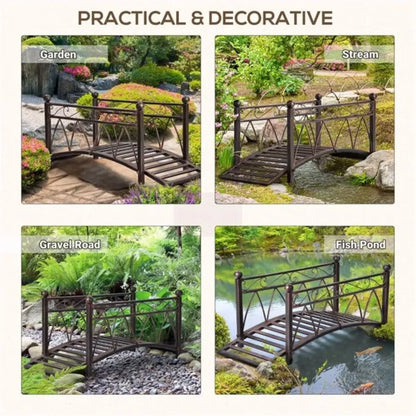 Wooden Garden Bridge with Rails