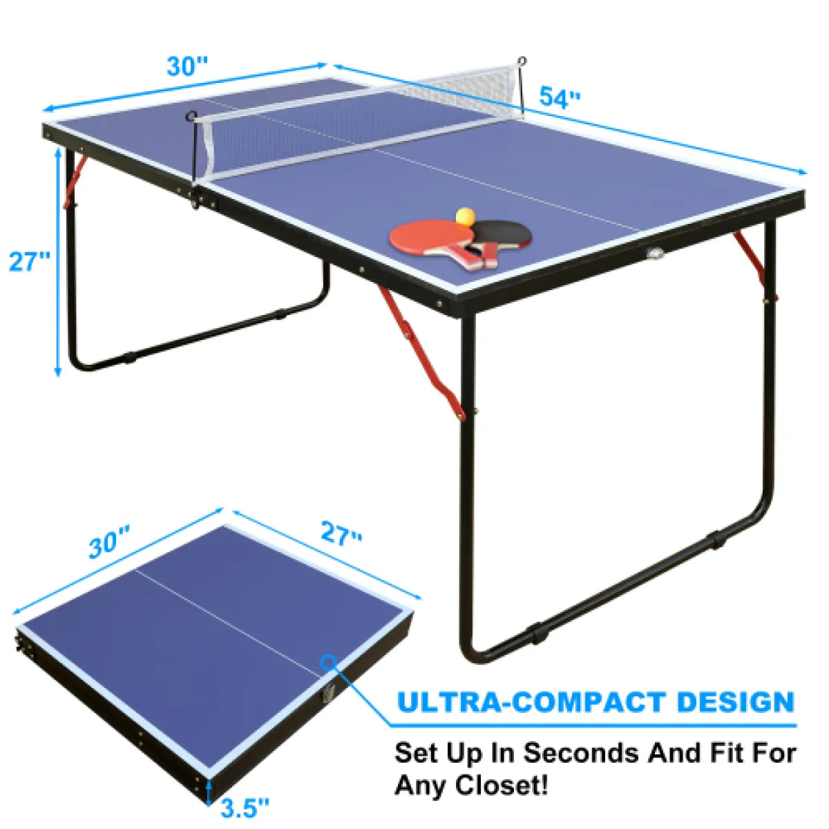 Foldable Table Tennis Table Set – Portable Ping Pong Table with Net and Paddles