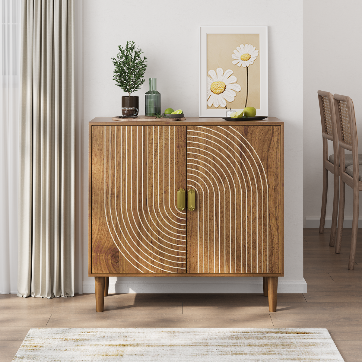 Line-groove buffet cabinet, brown