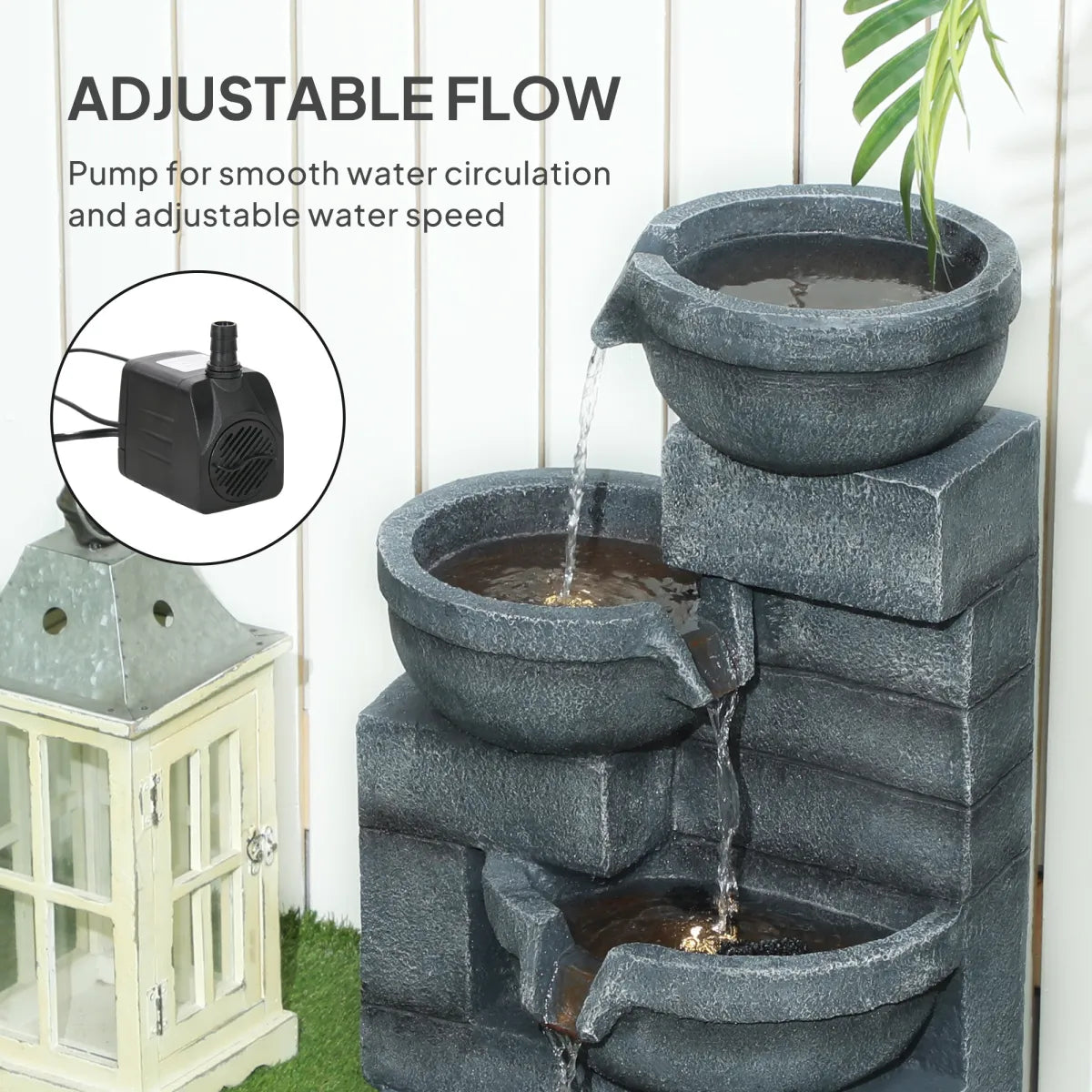 30" Tall Outdoor Waterfall Fountain, 4-Tier, Gray