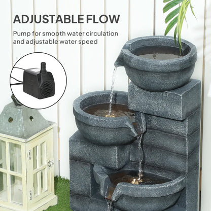 30" Tall Outdoor Waterfall Fountain, 4-Tier, Gray