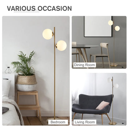 Modern Floor Lamp with 2 Glass Shades – Decorative Standing Lamp