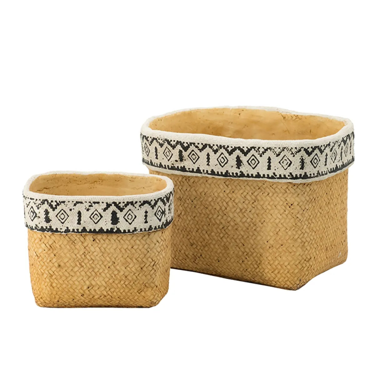 Set of 2 Rectangular Basket Planters with Geometric Trim