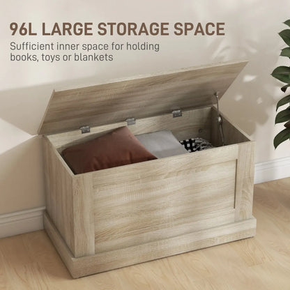 31.5" Wooden Storage Trunk Chest with Safety Hinge, Natural