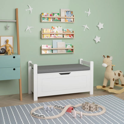 Kids Toy Box Storage Chest with Cushion Seat, White
