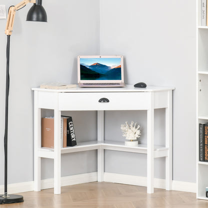 Triangle corner desk with drawer, white