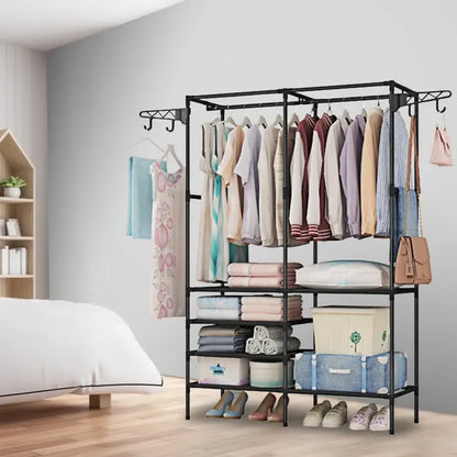 Heavy Duty Metal Garment Rack with Shoe Shelf – Freestanding Clothing Organizer