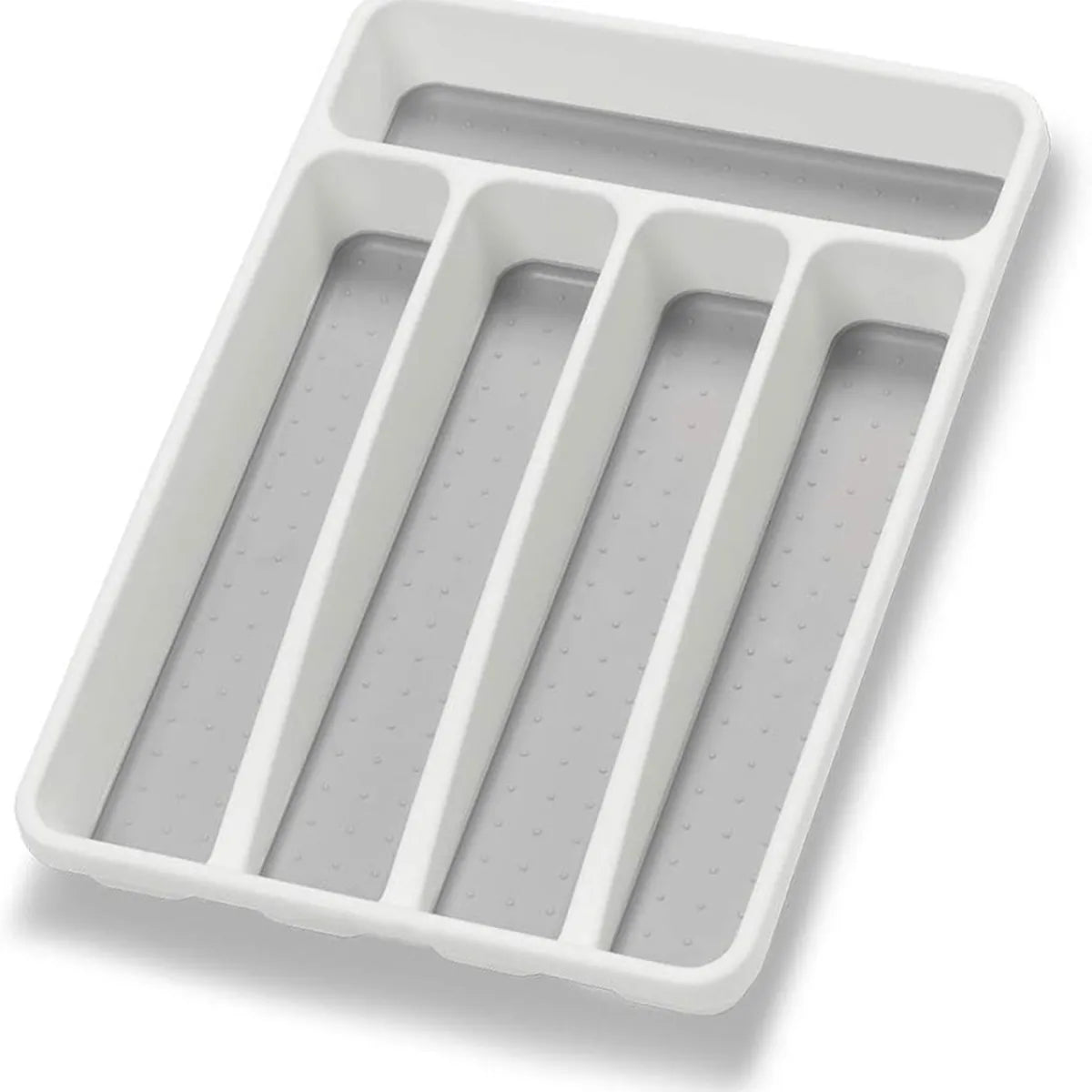 5-Compartment Utensil Tray – White Plastic Flatware Drawer Organizer