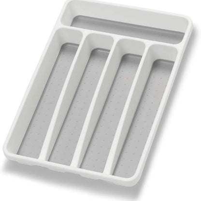 5-Compartment Utensil Tray – White Plastic Flatware Drawer Organizer