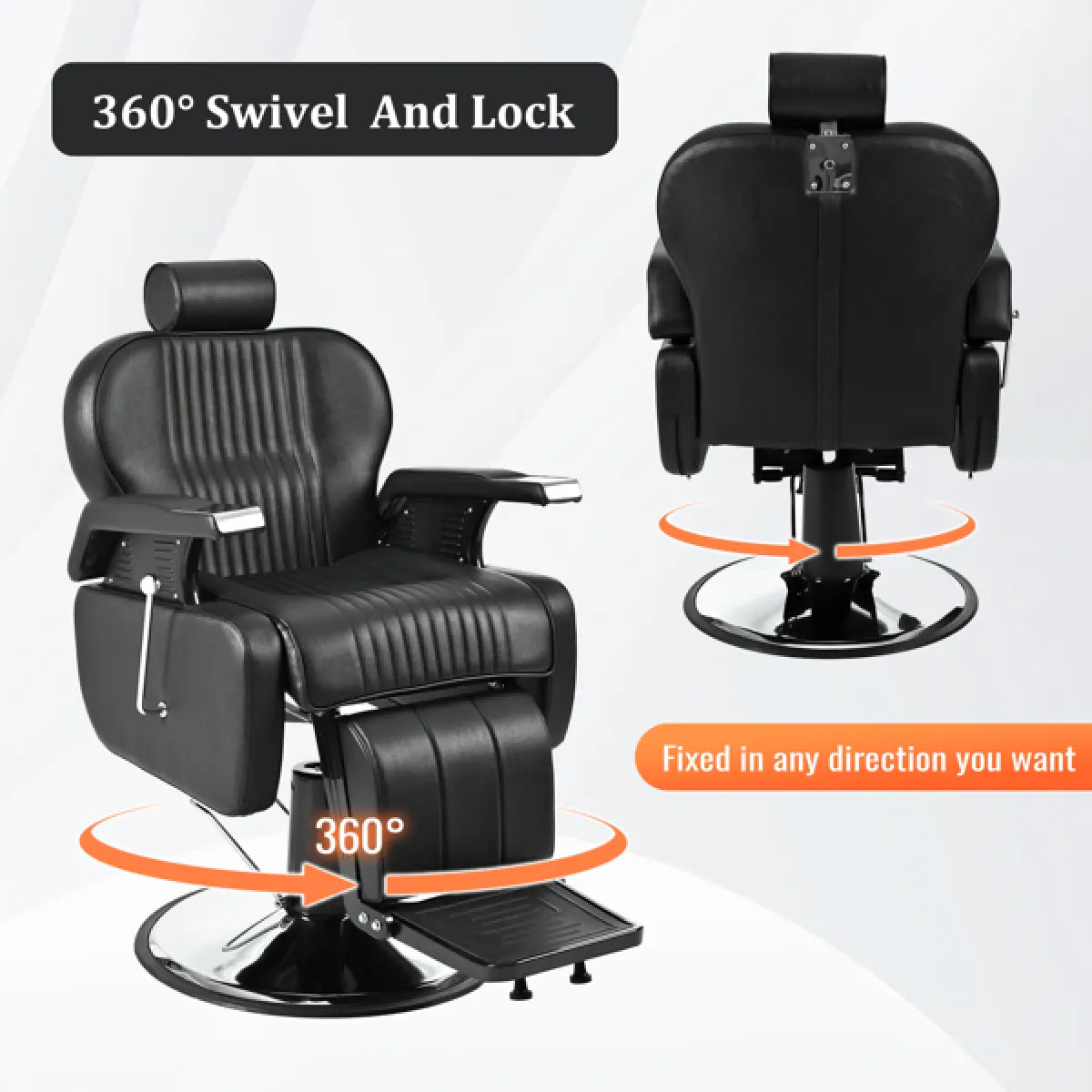 Heavy Duty Reclining Hydraulic Barber Chair, Black