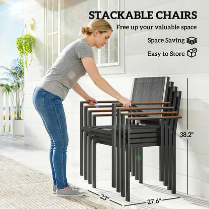 5-Piece Acacia Wood Outdoor Dining Set for 4 with Rectangular Table and Stackable Chairs