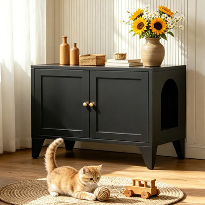 Metal Cat Litter Box Enclosure, Hidden Litter Box Cabinet with Side Entry