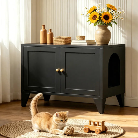 Metal Cat Litter Box Enclosure, Hidden Litter Box Cabinet with Side Entry